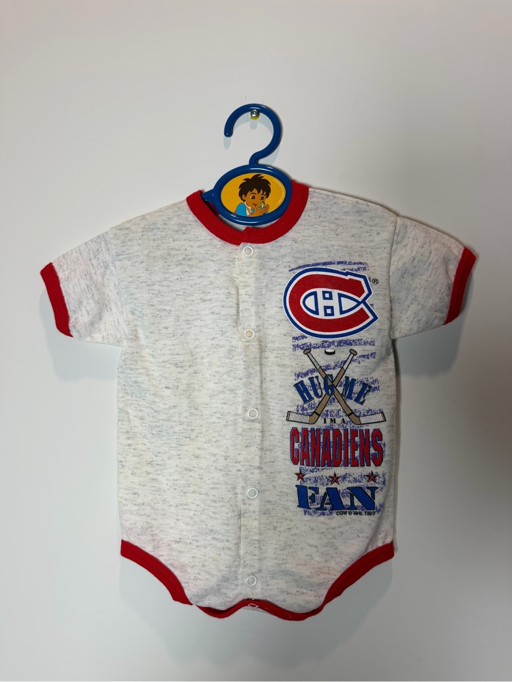 1993 Vintage Montreal Canadiens Infant One-Piece Bodysuit in White with Red Trim